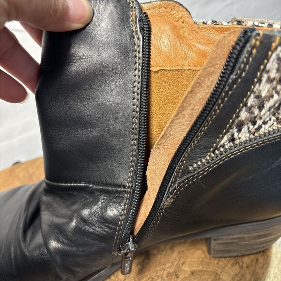 Boho Outdoor Leather Booties 7.5 Knit Cuff Side Zip Fall Ankle Boot - Picture 10 of 16